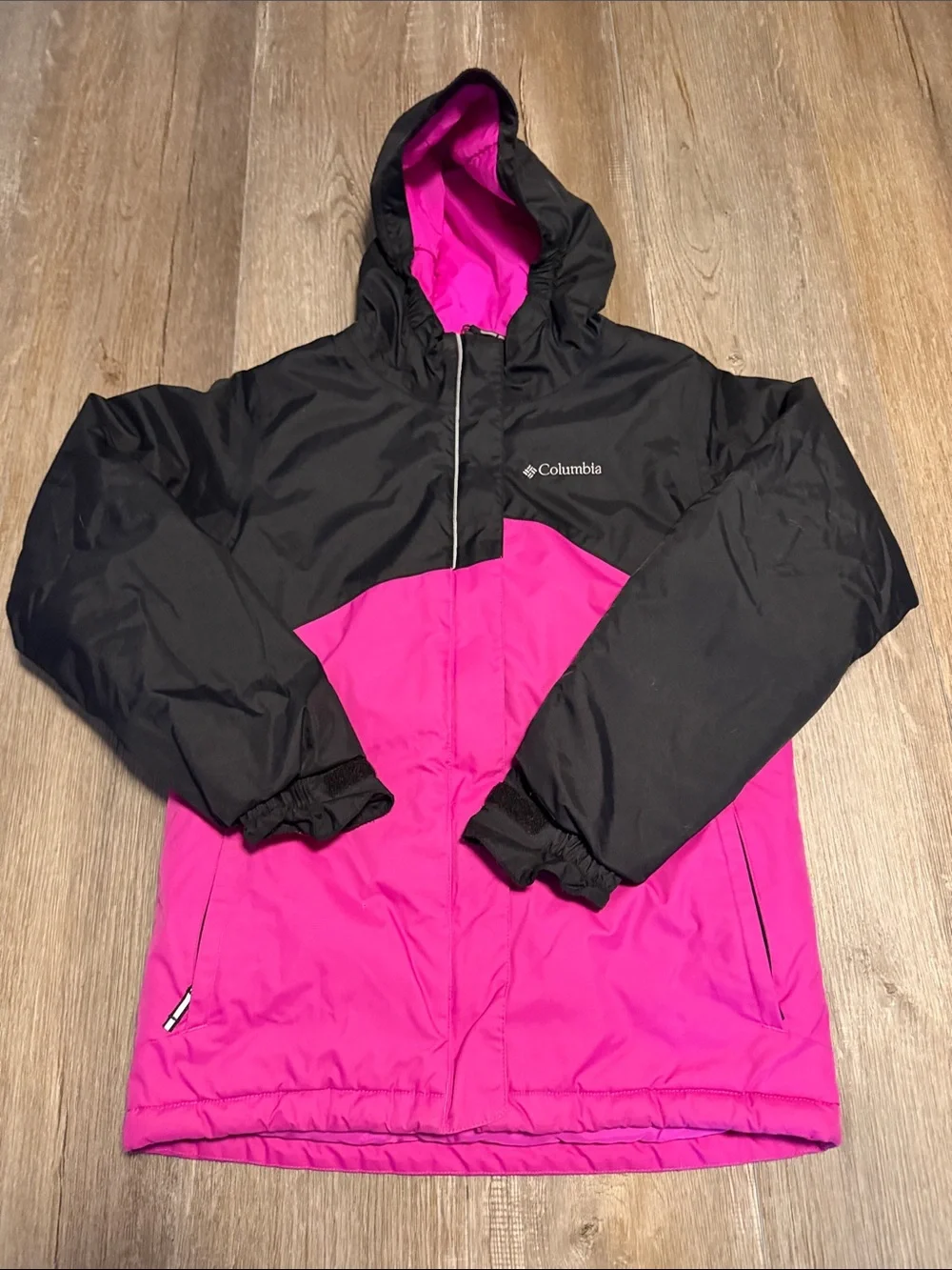 Columbia Girls' Black and Hot Pink Hooded Puffer Jacket